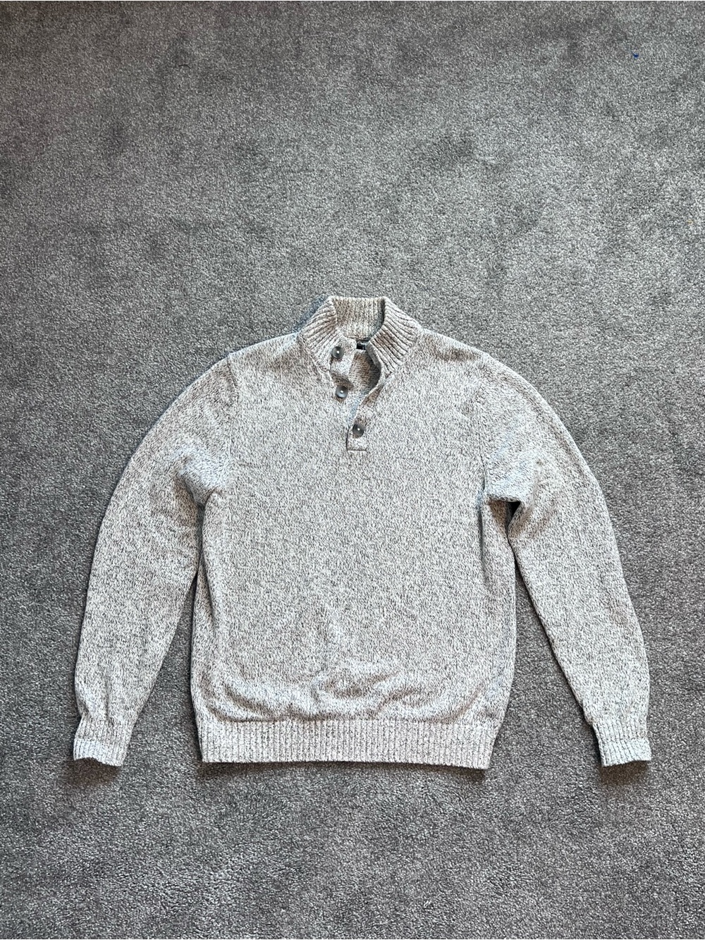 IZOD Grey White Marled Mock Neck Button Pullover Sweater Size Medium Fisherman